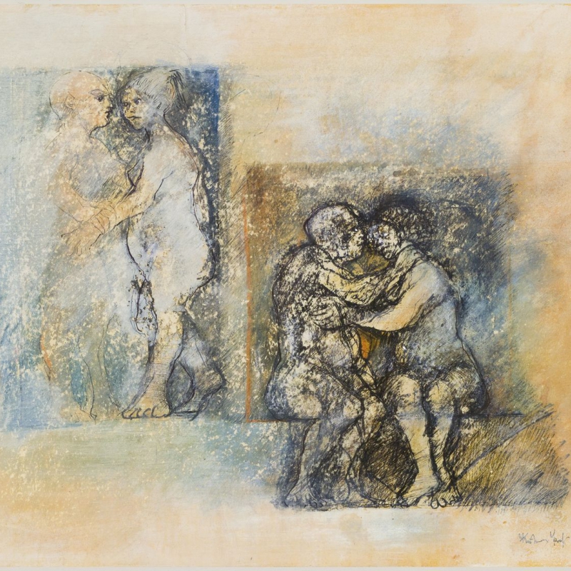 Josef Kostner - Innamorati - ink/ water color 50 x 40 cm 1973