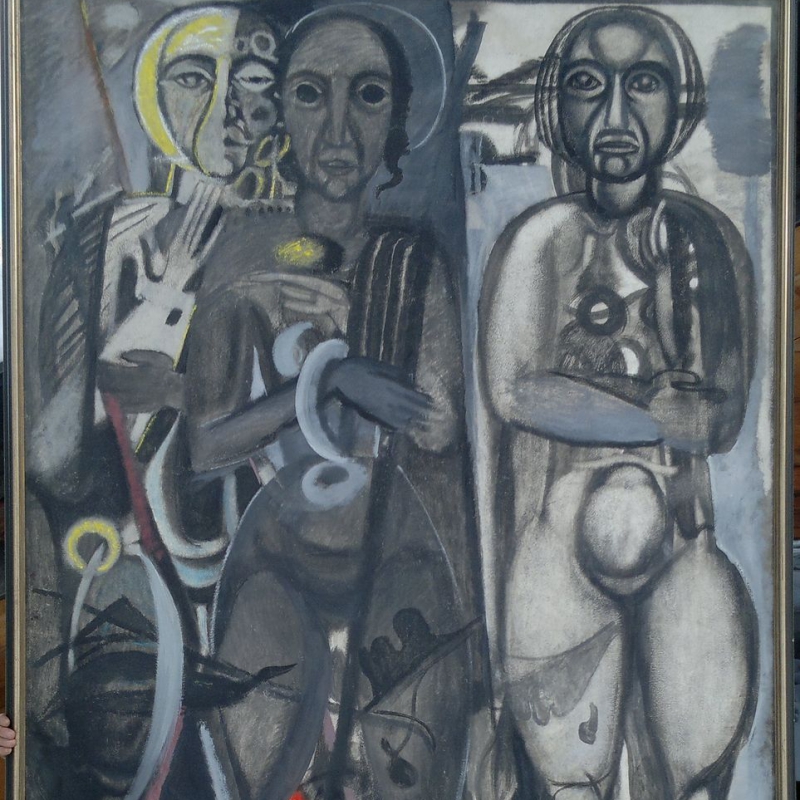 Max Ackermann - Figurengruppe - oil/tempera and oilchalk on wallboard 240x153 cm ca. 1930