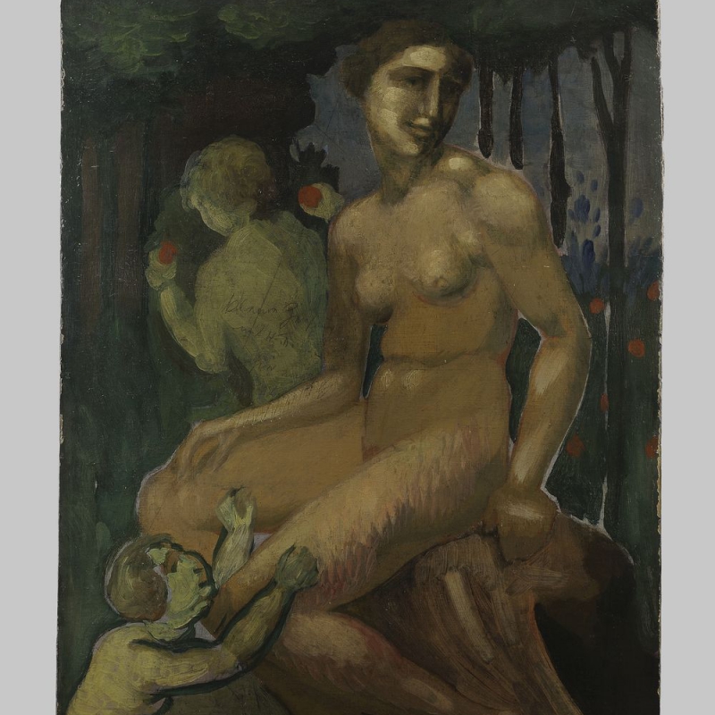 Max Ackermann - Frauenakt mit Kindern - oil/tempera on wallboard 91,0x59,5 cm ca. 1907