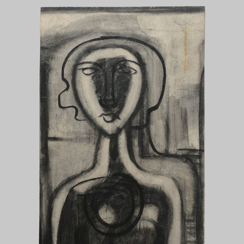 Max Ackermann - Athletin mit Ring - oil/tempera on wallboard 103x51 cm ca. 1930