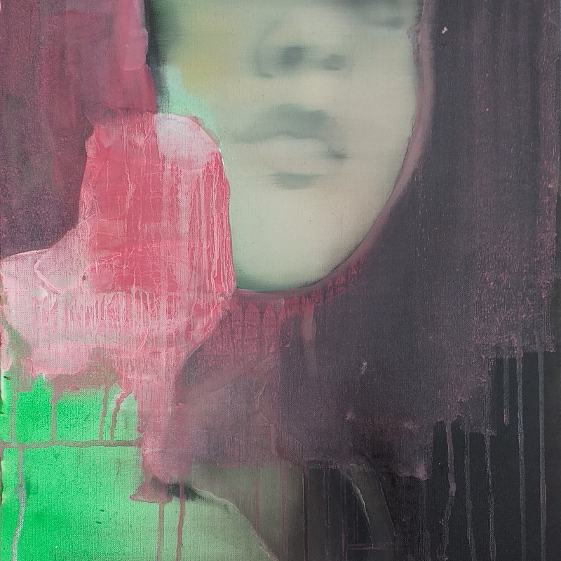 Julia Runggaldier - White and solid_oil, acrylic and spray on canvas grain_48x36 cm_2021