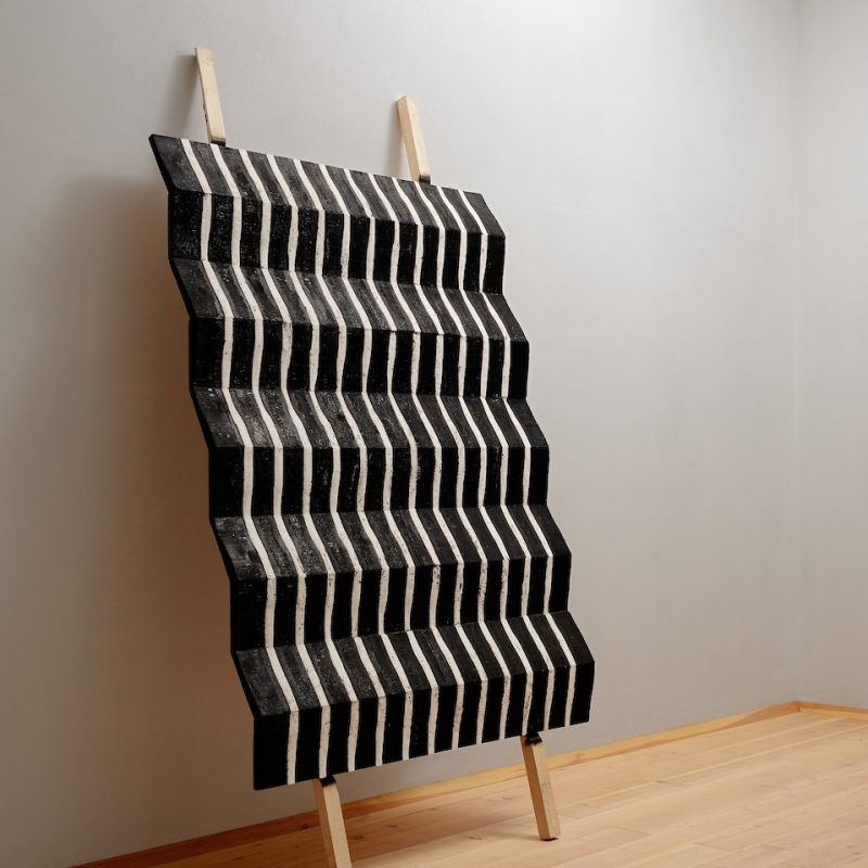 Flavio Senoner - Flavio Senoner_white and black lines_ 2014_wood and plaster_117x153,5cm