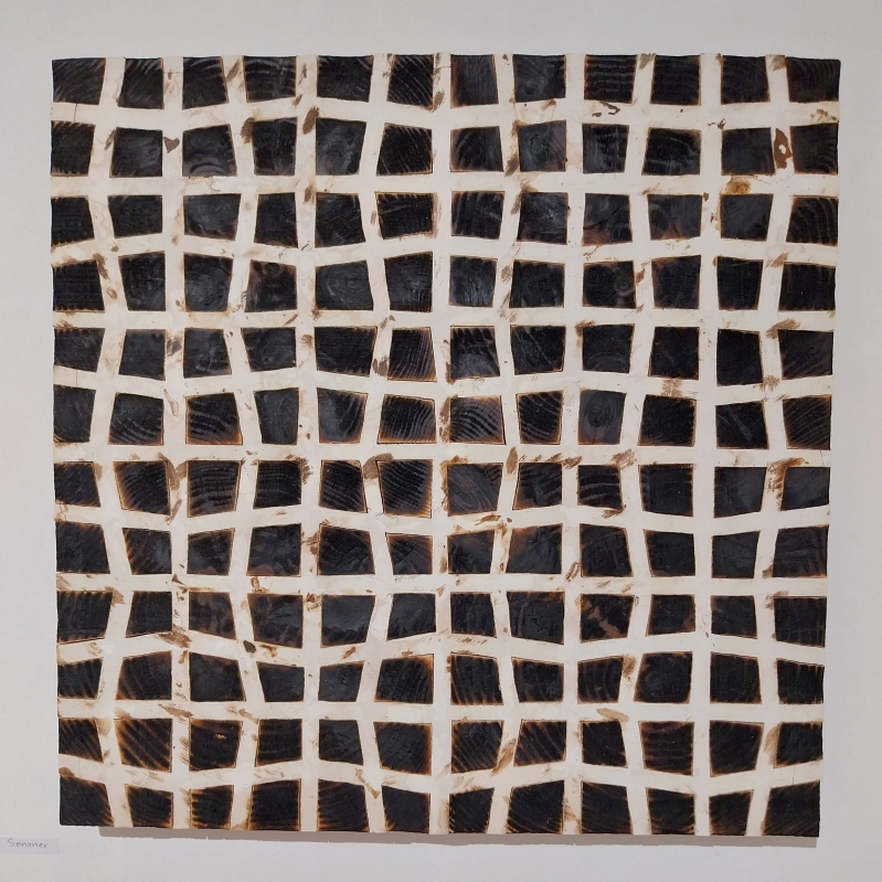 Flavio Senoner - Flavio Senoner_line relief black and white_burned wood/plaster_60x60 cm_2020